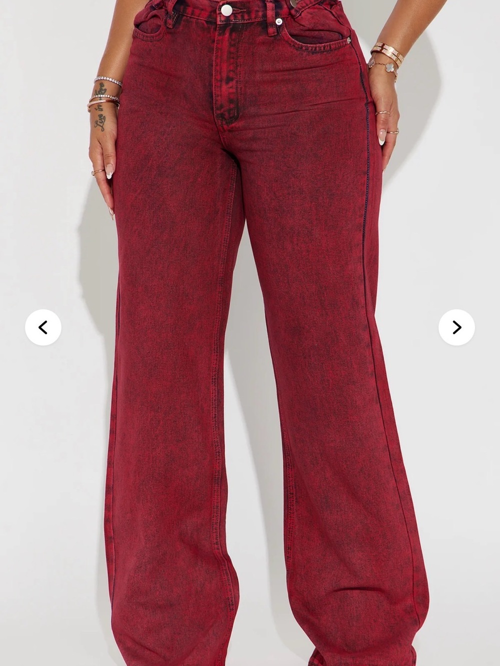 Fashion Nova Wide Leg Jeans in Deep Red Wash